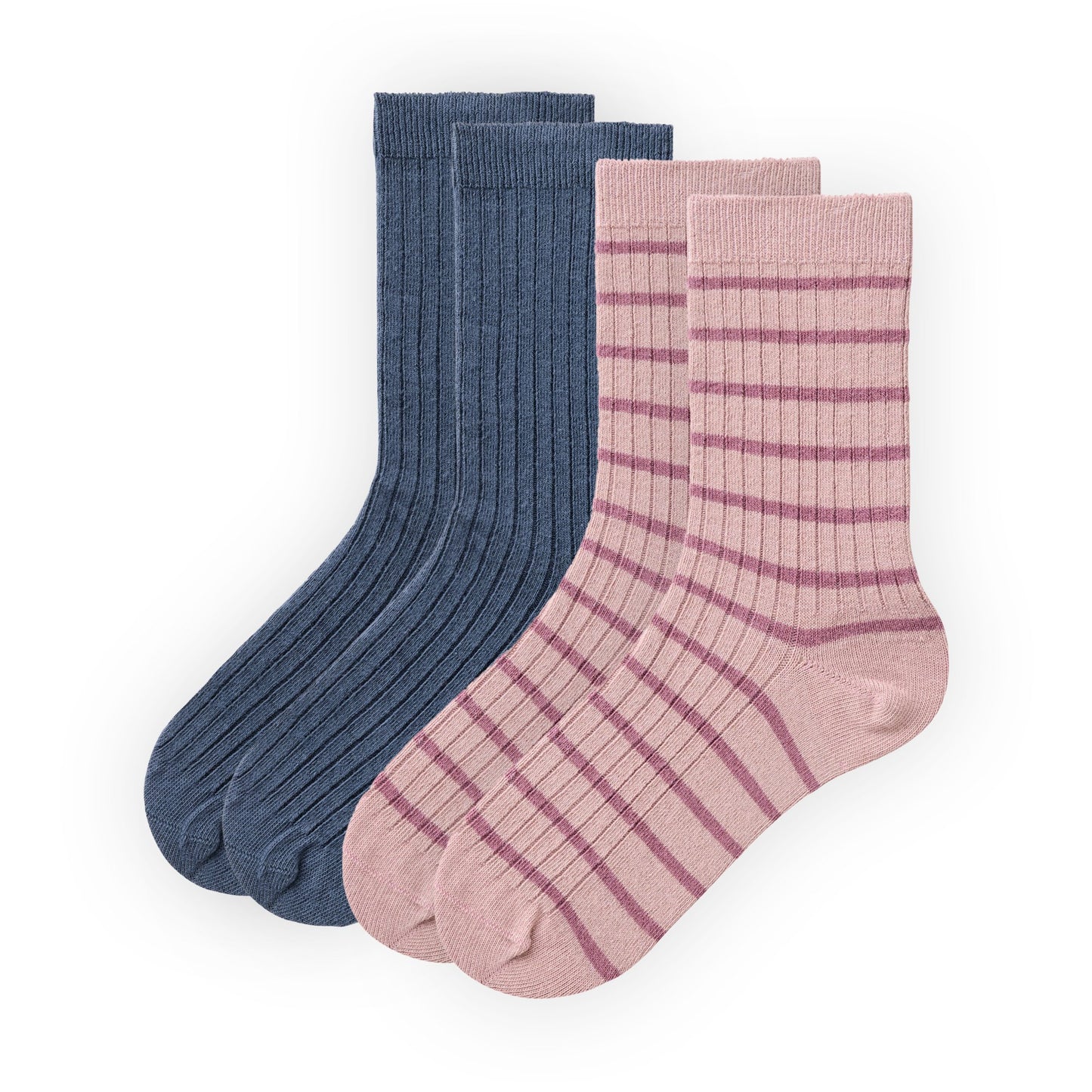 Tvåpack ribbade strumpor för barn i blått och rosa i ekologisk bomull från People Wear Organic
