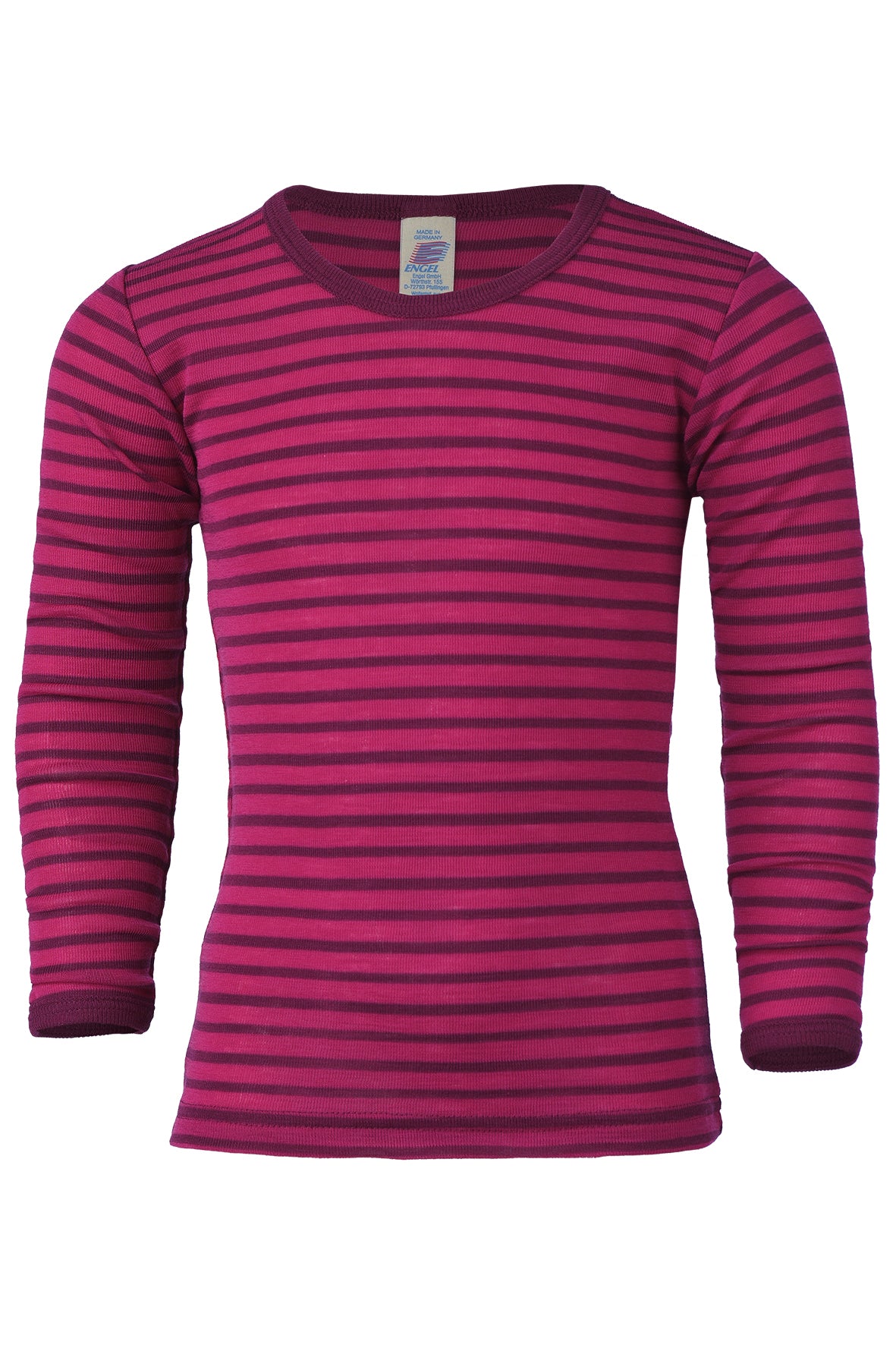 Engel randig tröja för barn i ekologisk ull- och silkesblandning, hallon och vinröd