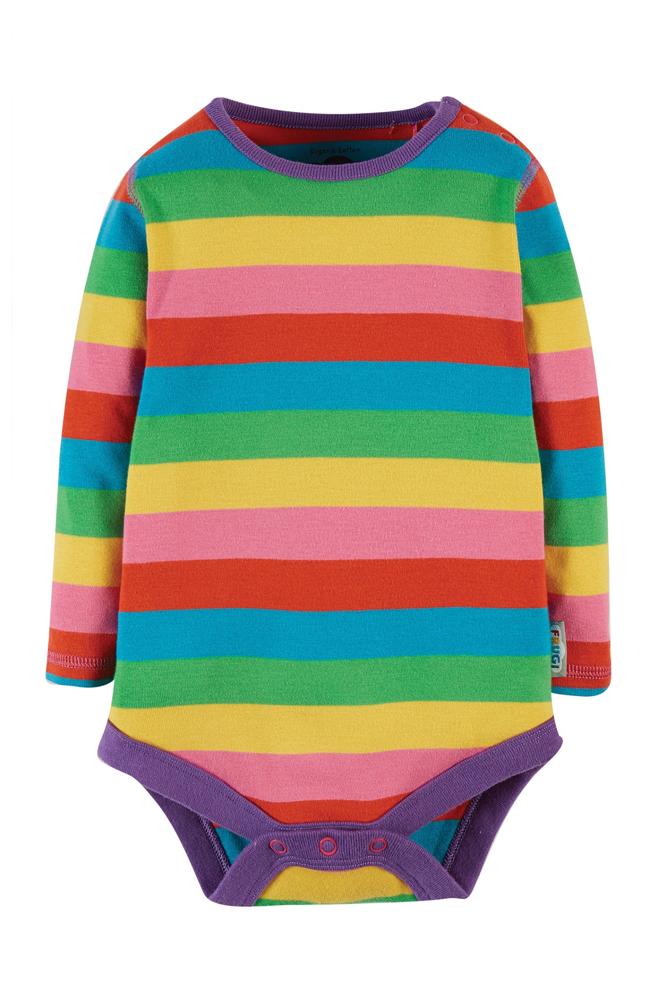 Frugi body, ekologisk body i regnbågsfärger med rosa