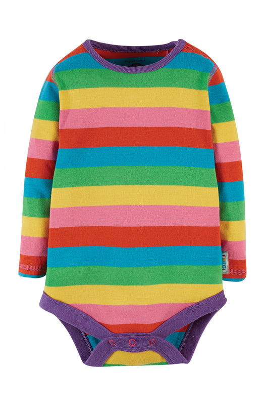 Frugi body, ekologisk body i regnbågsfärger med rosa