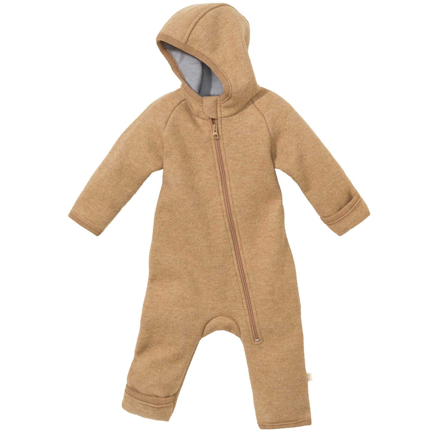 Babyoverall i ekologisk valkad ull från Disana, karamell