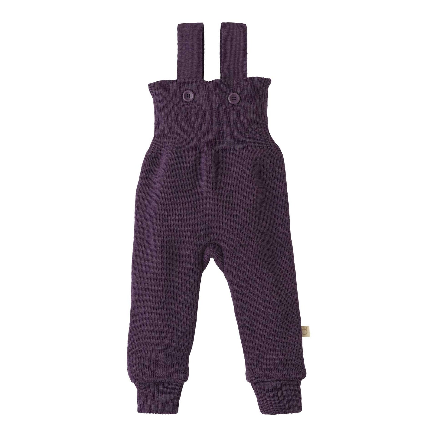 Disana hängselbyxor för baby i ekologisk ull, aubergine
