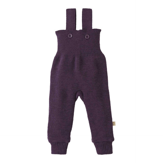 Disana hängselbyxor för baby i ekologisk ull, aubergine