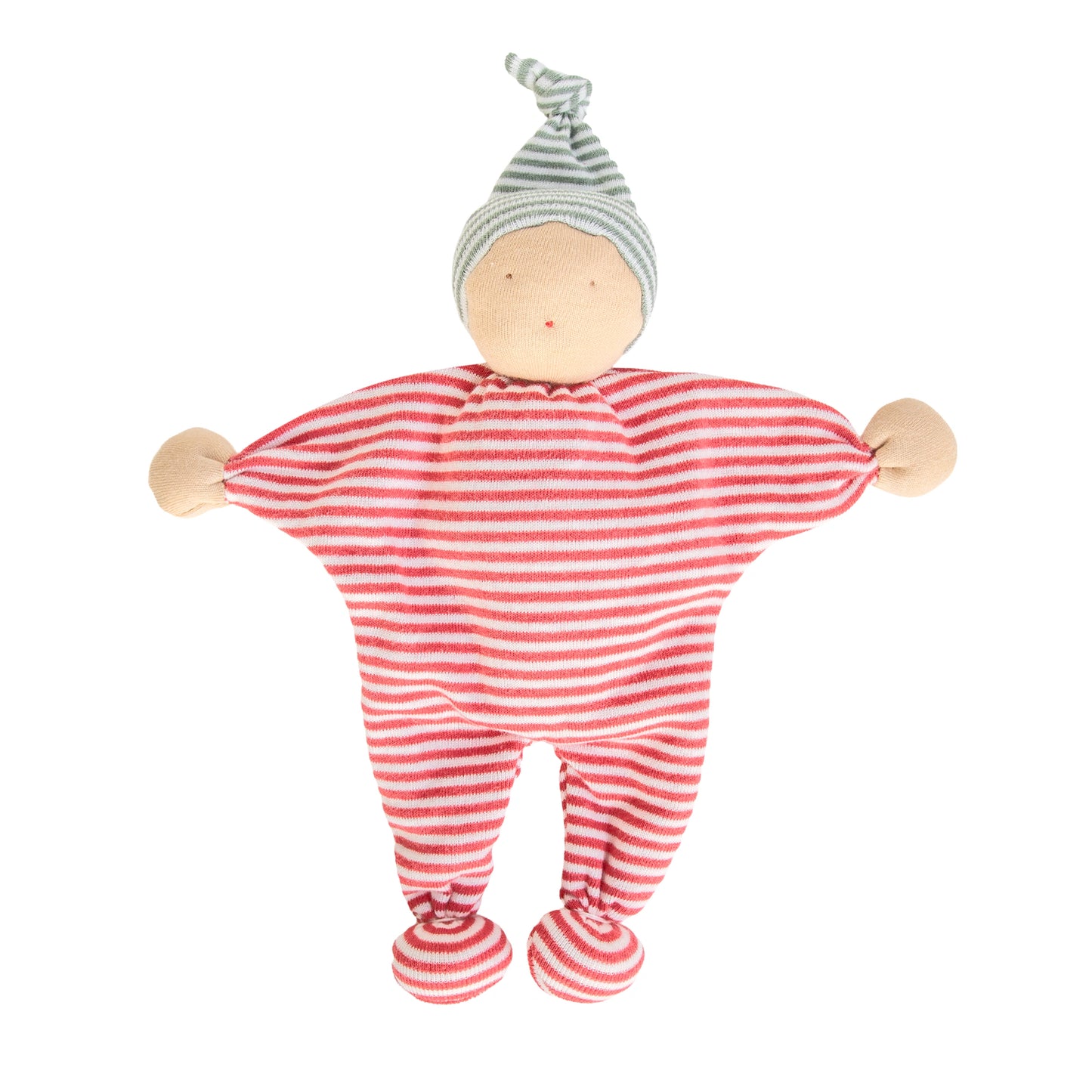 Ekologisk tygdocka för bebis i 100 procent bomull, rödrandig