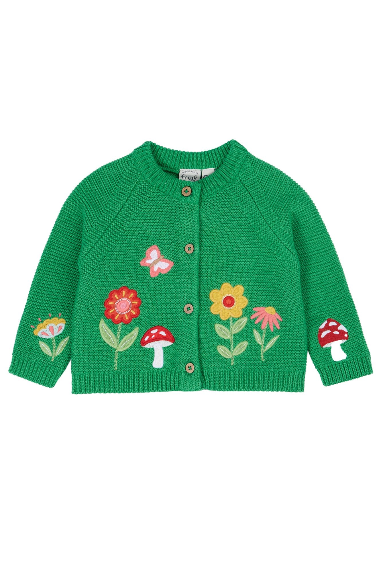 Frugi babykofta i ekologisk bomull med blommor och svampar