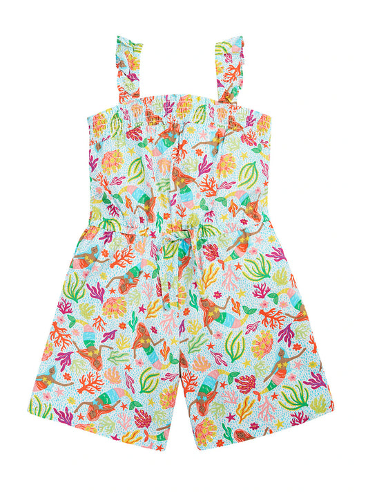 Ekologisk byxdress för barn med sjöjungfrumönster från Frugi