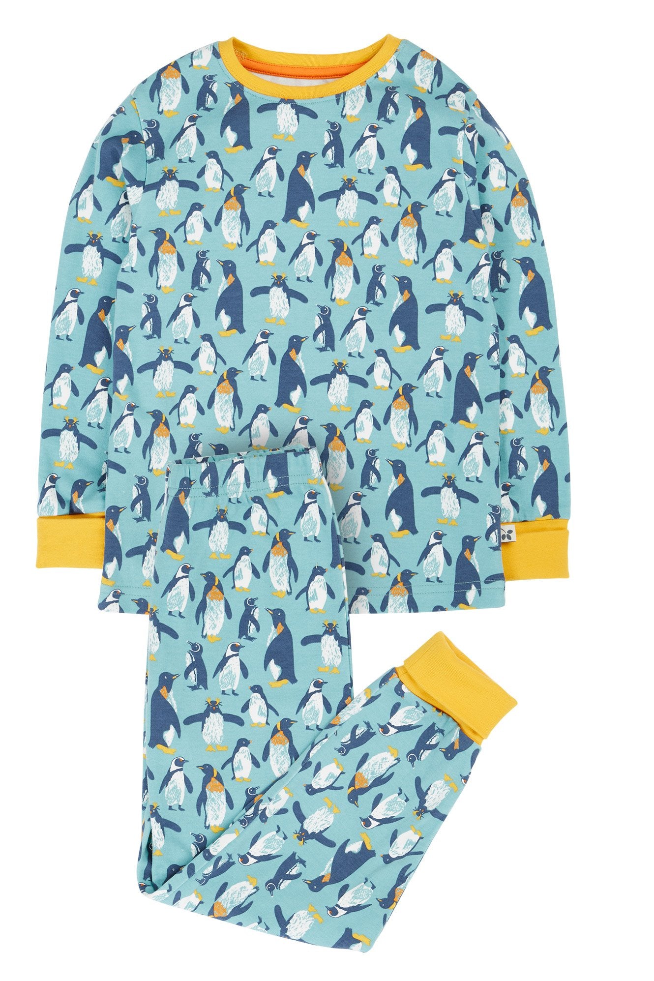 Frugi pyjamas för barn i ekologisk bomull med pingvinmönster