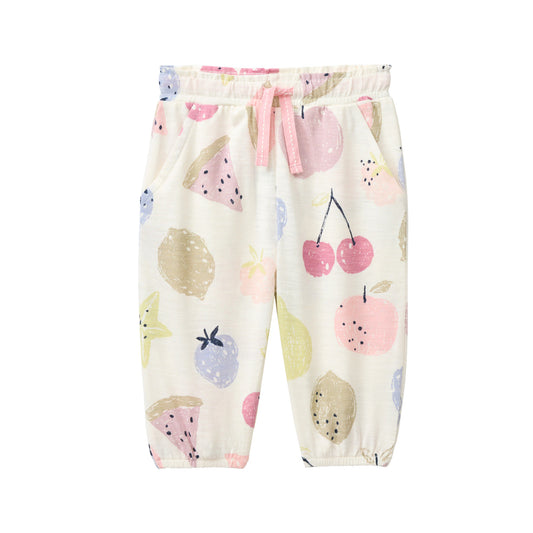 Ekologiska babybyxor från People Wear Organic med fruktmönster