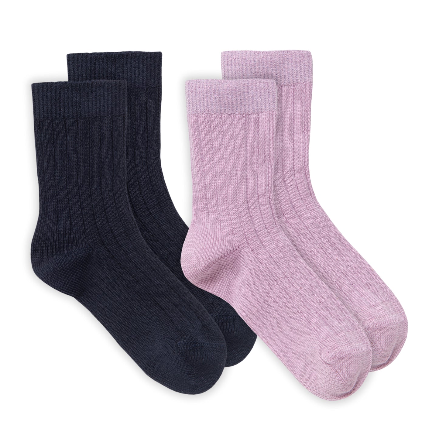 Strumpor för barn i ekologisk bomull från People Wear Organic, mörkblå och ljuslila