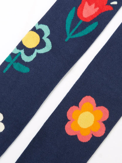 Strumpbyxor marinblå stora blommor