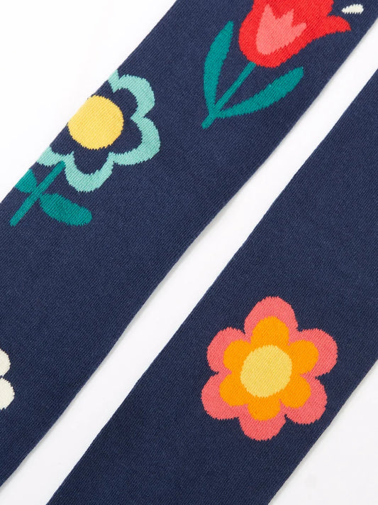 Strumpbyxor marinblå stora blommor