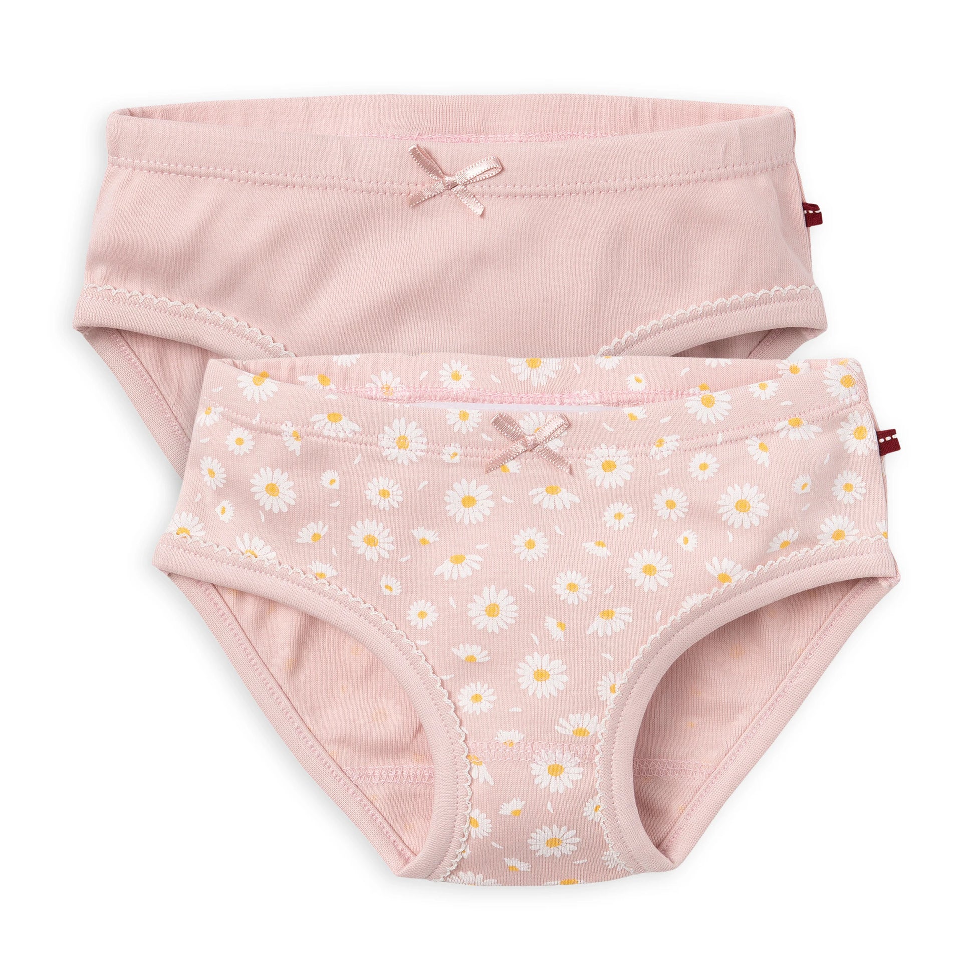 Tvåpack ekologiska flicktrosor, enfärgade och med prästkragemönster, från People Wear Organic
