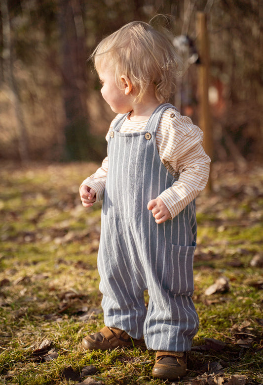 Hängselbyxor randig trikå