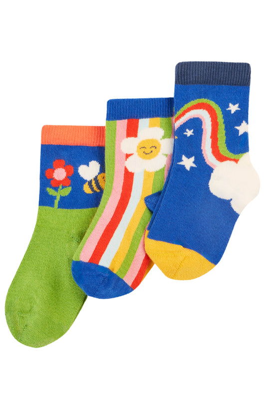 Frugi 3-pack ekologiska strumpor, Retro Happy