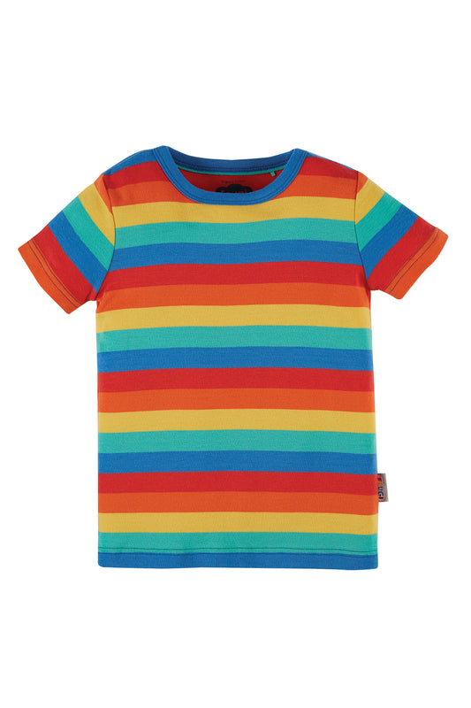 Frugi t-shirt för barn i ekologisk bomull i regnbågsfärger, Rainbow Stripe