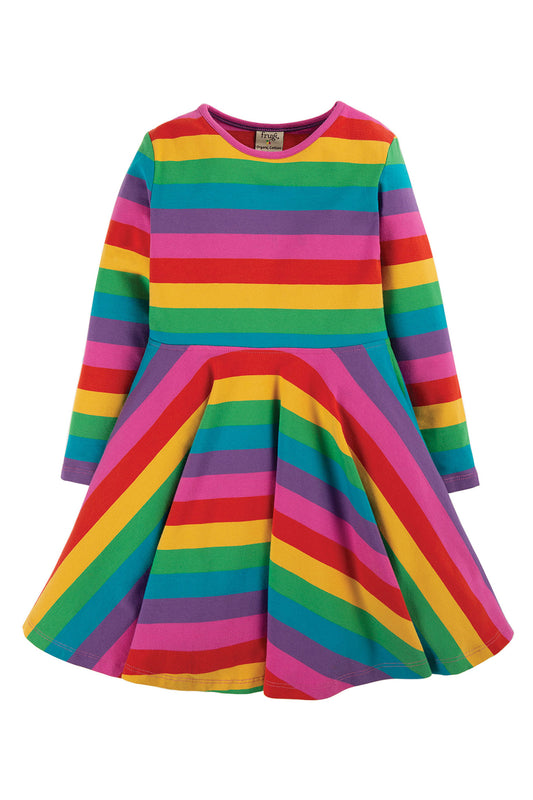 Frugi klänning för barn i ekologisk bomull, regnbågsfärger, Sofia Skater Dress