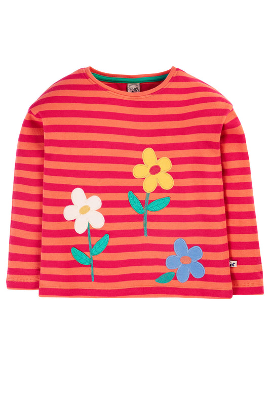 Frugi långärmad t-shirt i ekologisk bomull med blomapplikationer, Tori Applique Top