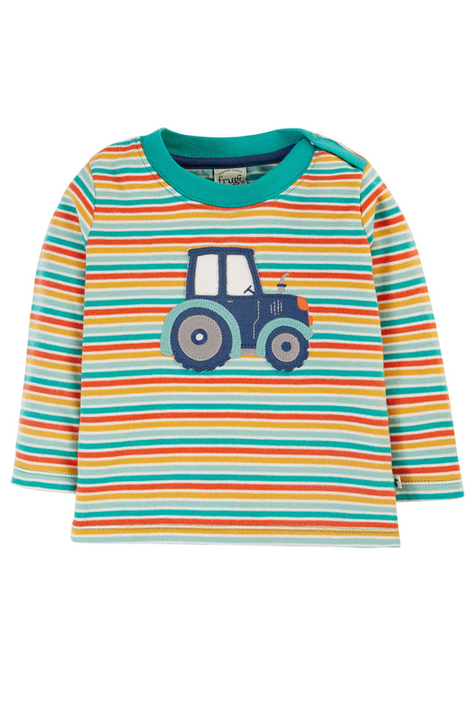 Frugi långärmad t-shirt i ekologisk bomull med traktorapplikation, Orion Applique Top