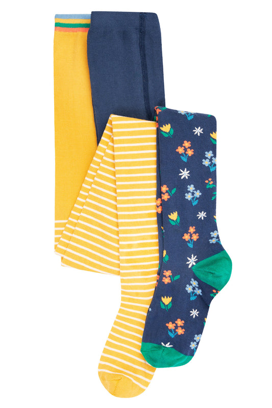 Frugi 2-pack ekologiska strumpbyxor för baby och barn, randiga respektive med blommor