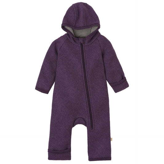Babyoverall i ekologisk valkad ull från Disana, aubergine