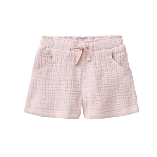 Ekologiska shorts för baby i ljuslila bomullsmuslin från People Wear Organic