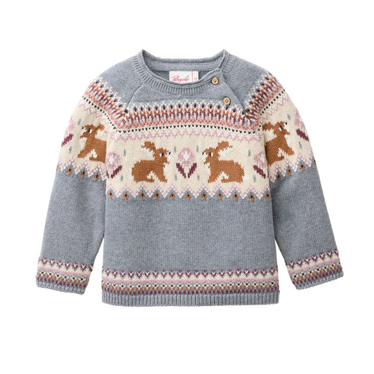 Stickad babytröja med kaninmönster i ekologisk bomull från People Wear Organic