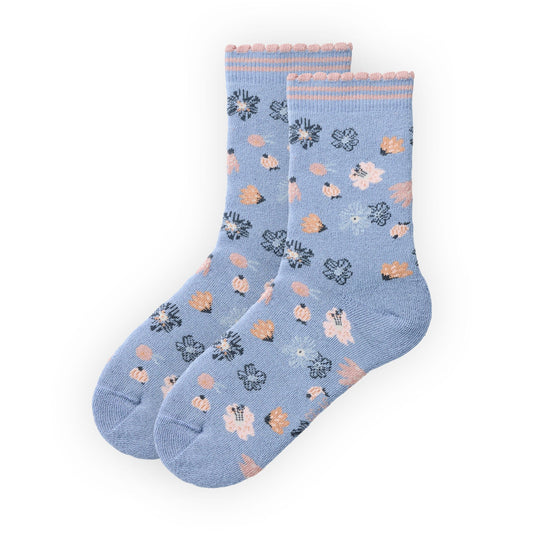 Blå blommiga strumpor för barn i ekologisk bomull från People Wear Organic