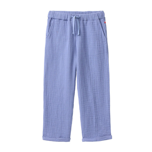Sommarbyxor för barn i blå ekologisk bomullsmuslin från People Wear Organic