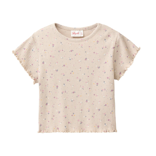 Blommig kortärmad topp för barn i ekologisk bomullstrikå från People Wear Organic