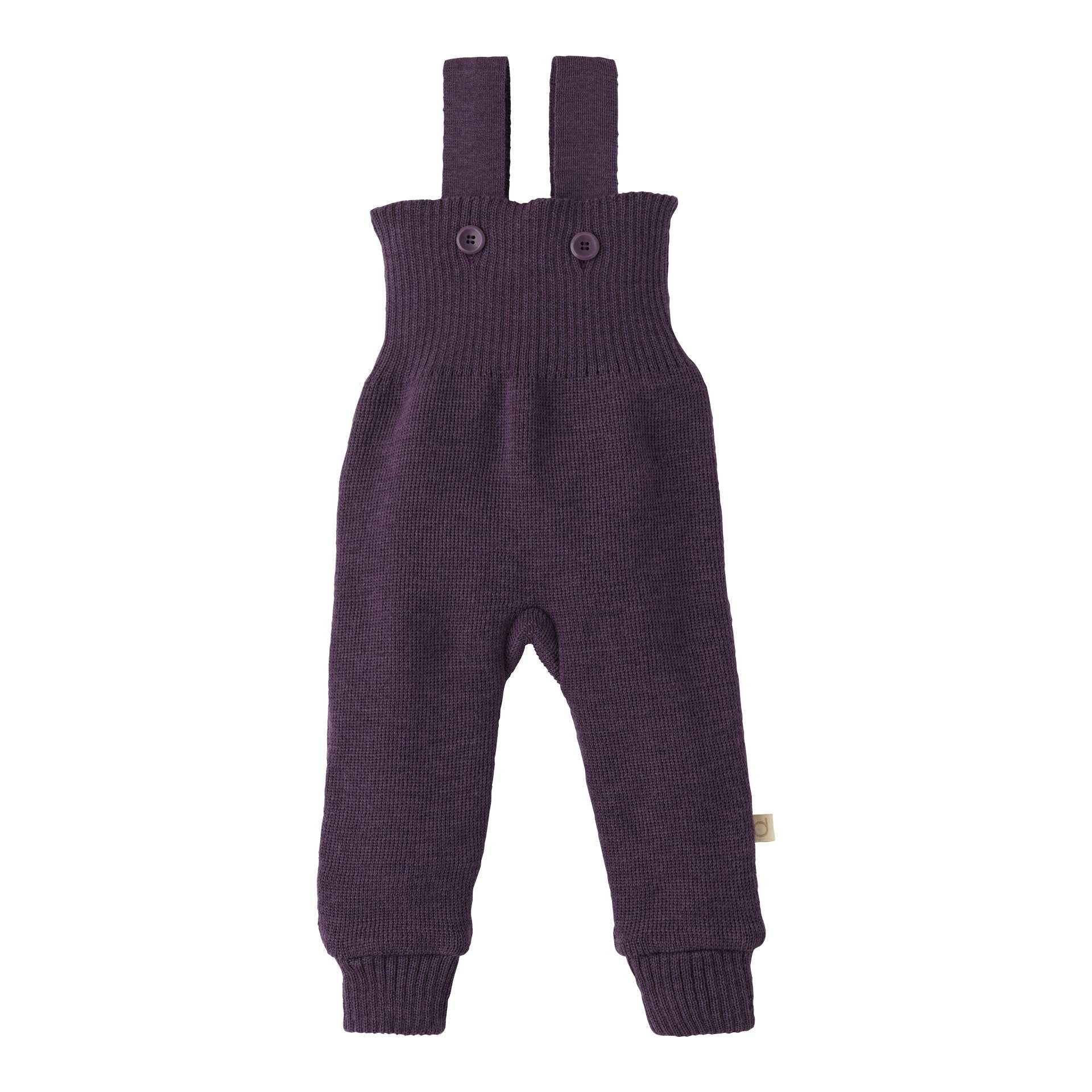 Disana hängselbyxor för baby i ekologisk ull, aubergine