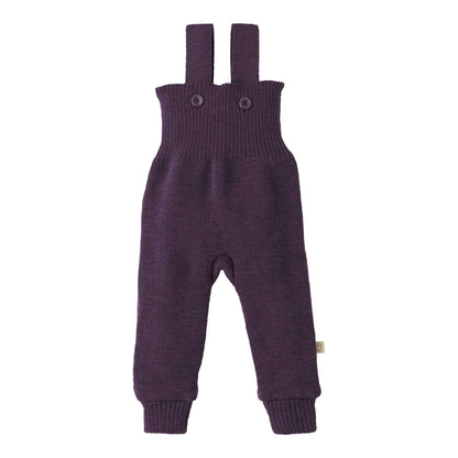 Disana hängselbyxor för baby i ekologisk ull, aubergine