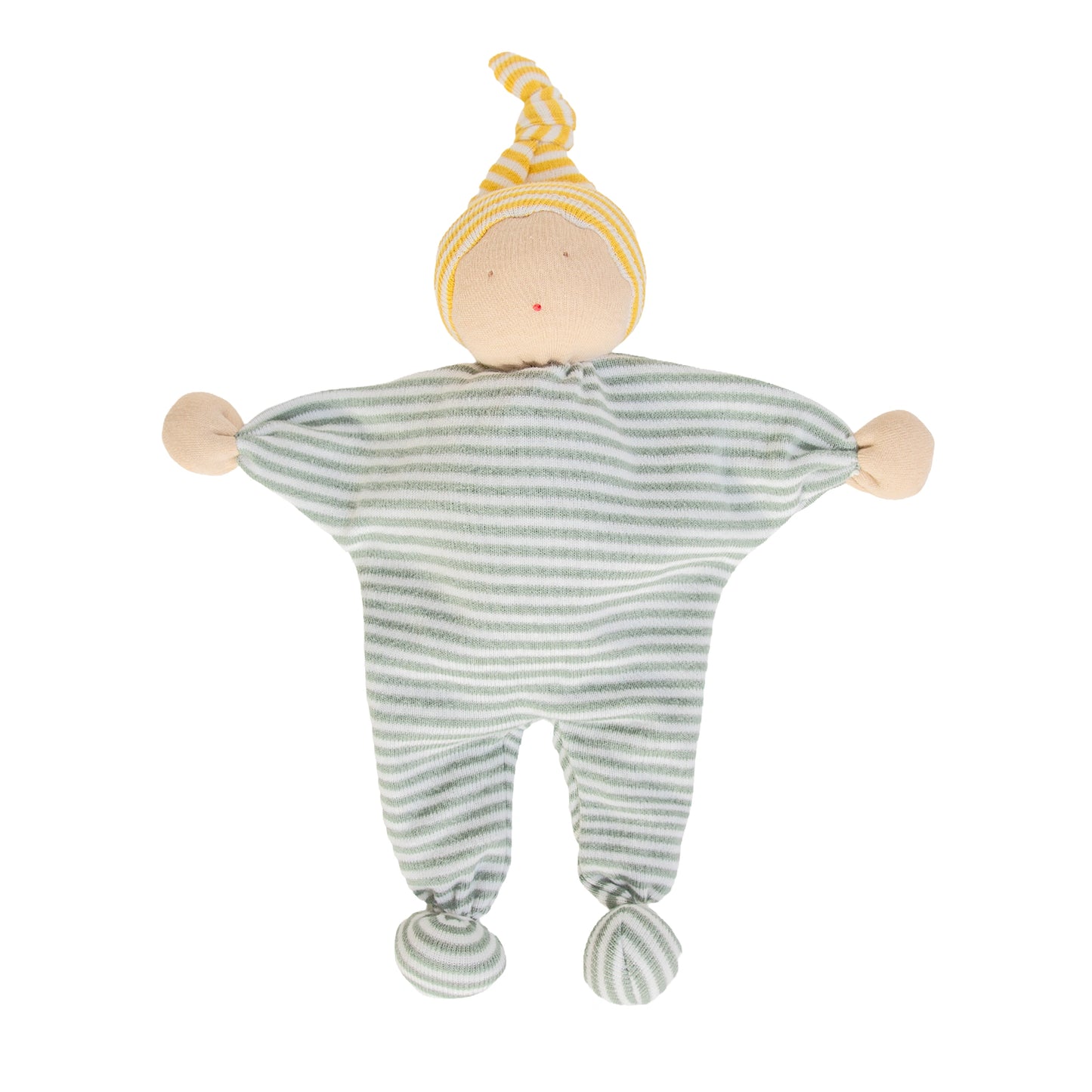 Ekologisk tygdocka i 100 % bomull till bebis, grönrandig