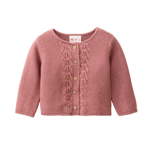 Kofta för baby och barn i ekologisk bomull, rätstickad med bård, från People Wear Organic