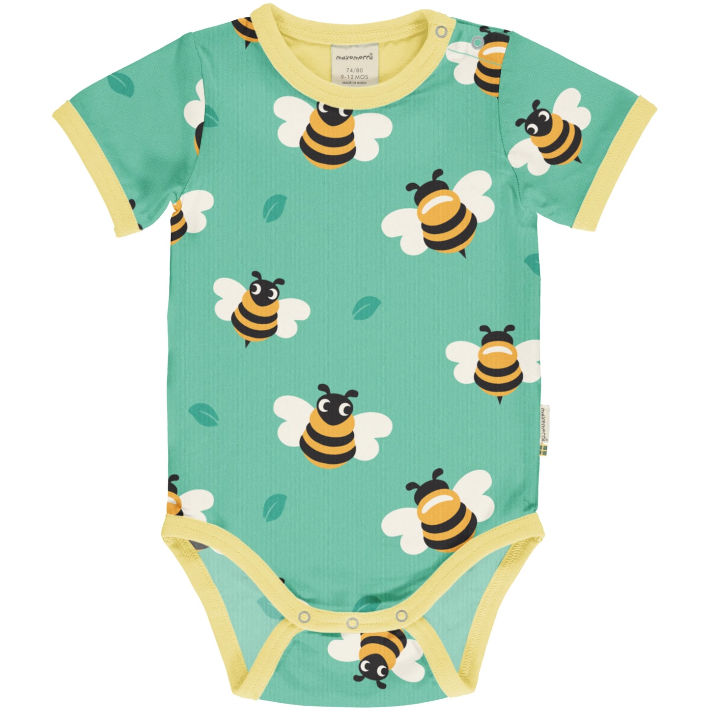 Maxomorra kortärmad body med bin i ekologisk bomull