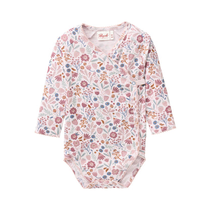 Omlottbody i ekologisk bomull med rosa blommor från People Wear Organic