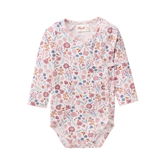 Omlottbody i ekologisk bomull med rosa blommor från People Wear Organic