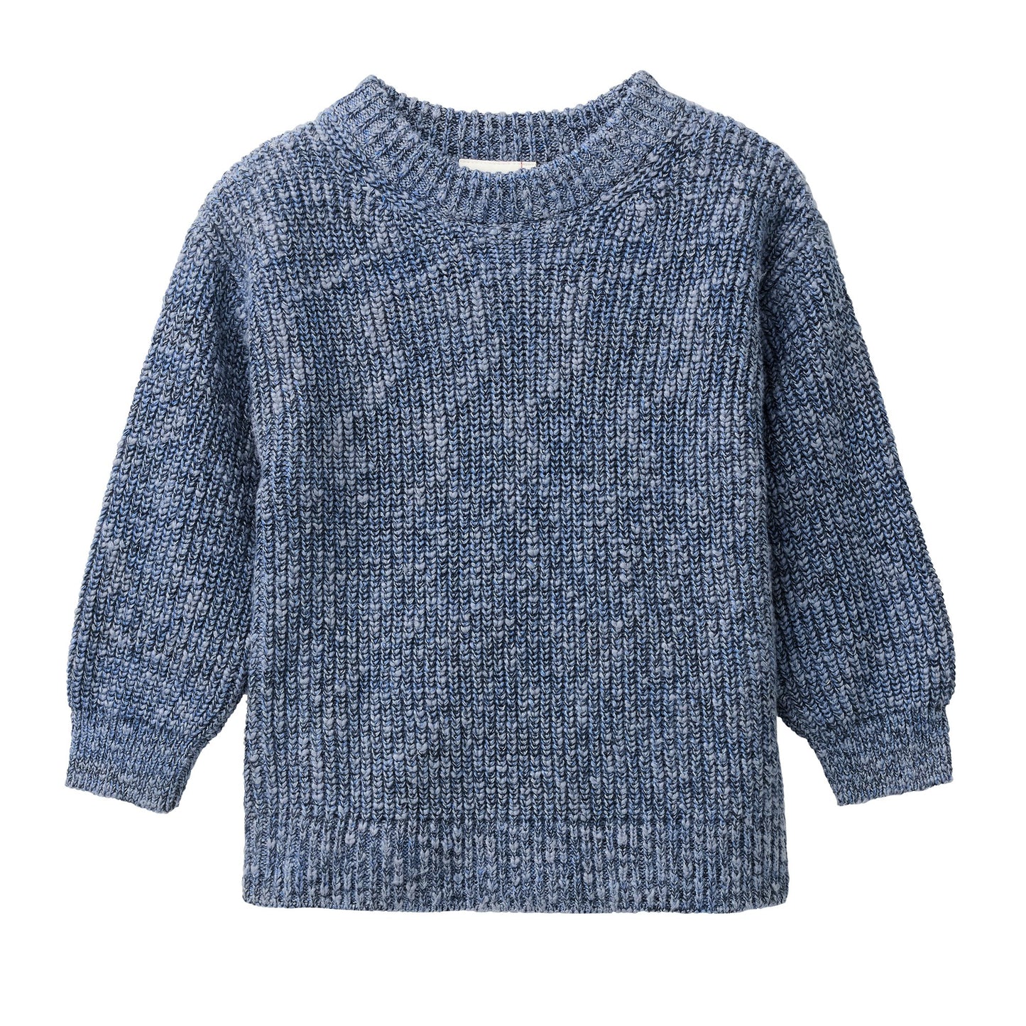 Stickad tröja för barn i ekologisk bomull från People Wear Organic, blåmelerad