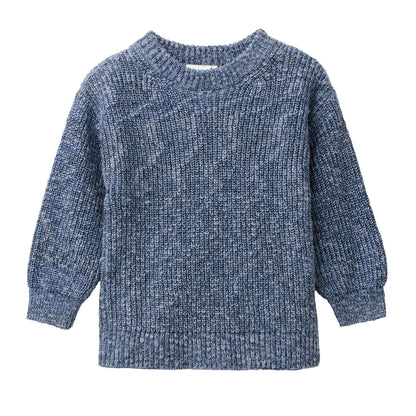 Stickad tröja för barn i ekologisk bomull från People Wear Organic, blåmelerad
