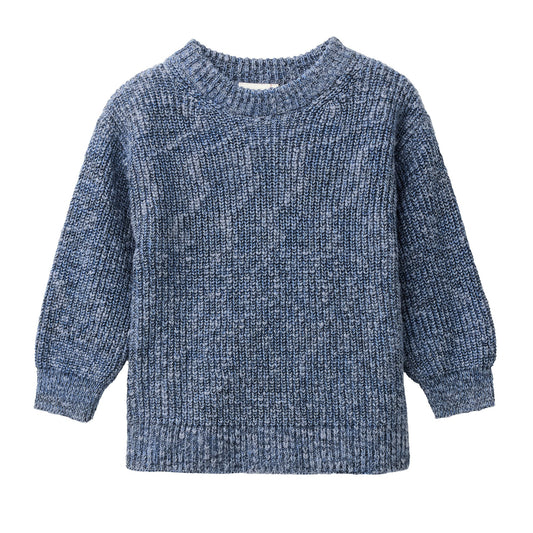 Stickad tröja för barn i ekologisk bomull från People Wear Organic, blåmelerad