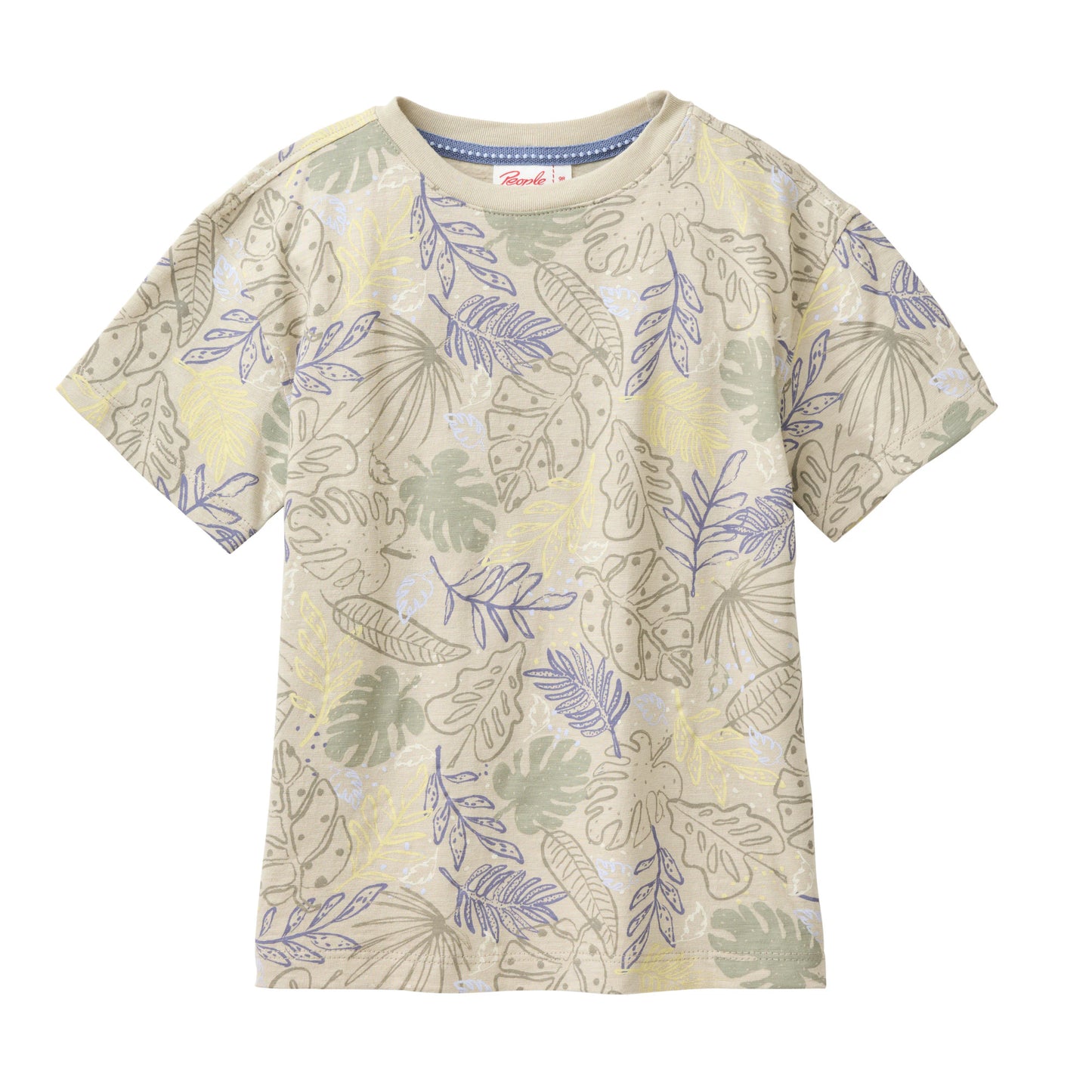 T-shirt för barn i ekologisk bomull med bladmönster i grönt och blått från People Wear Organic