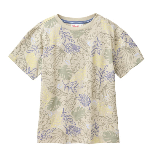 T-shirt för barn i ekologisk bomull med bladmönster i grönt och blått från People Wear Organic