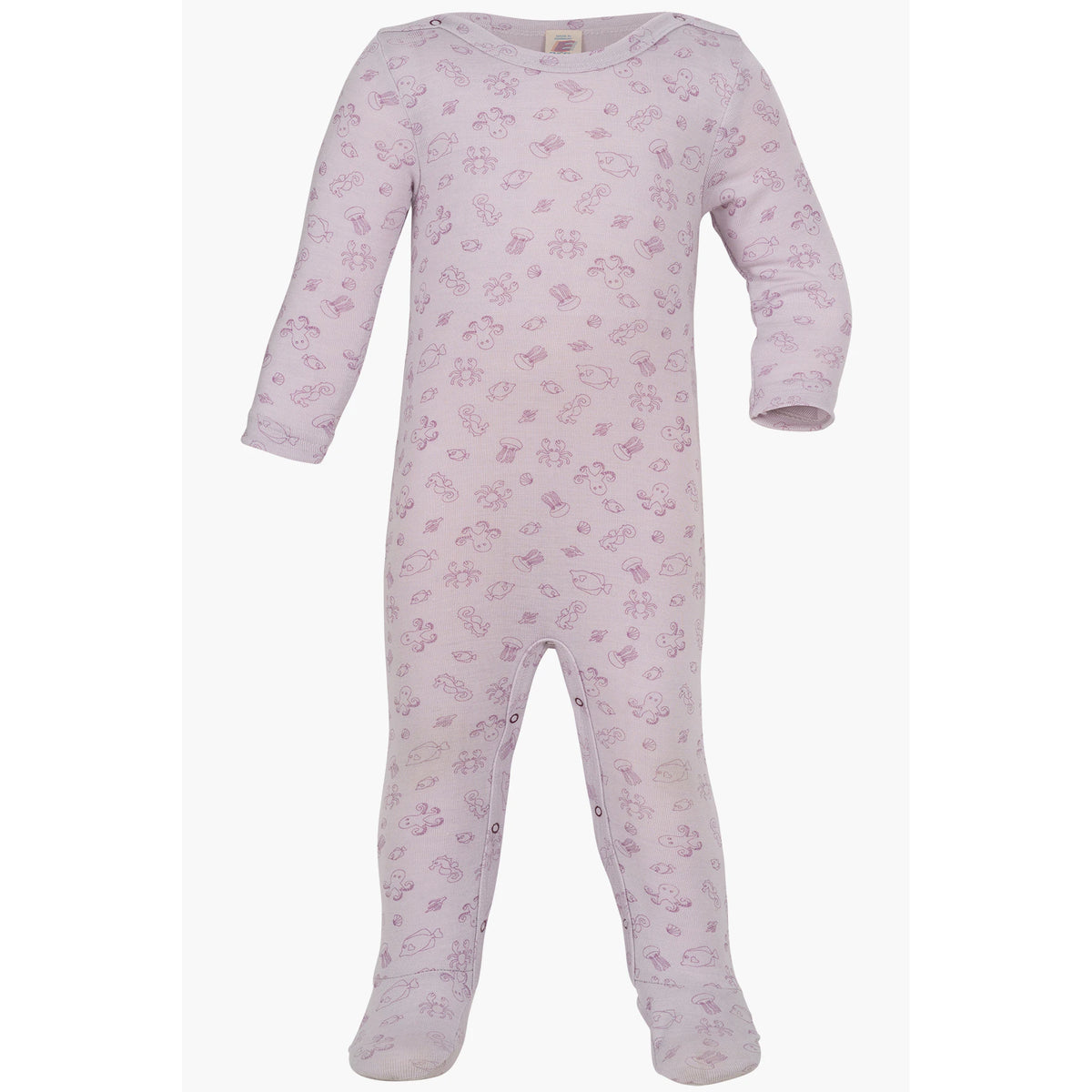 Ullpyjamas för baby från Engel, ljuslila med tryck