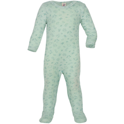 Ullpyjamas för baby från Engel, mintgrön med tryck