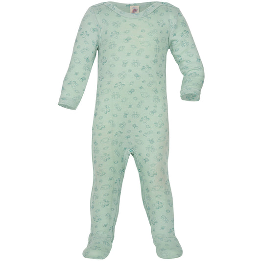 Ullpyjamas för baby från Engel, mintgrön med tryck