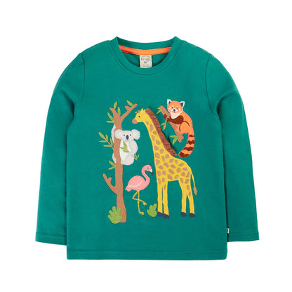 Frugi ekologisk långärmad t-shirt för barn med djurapplikationer