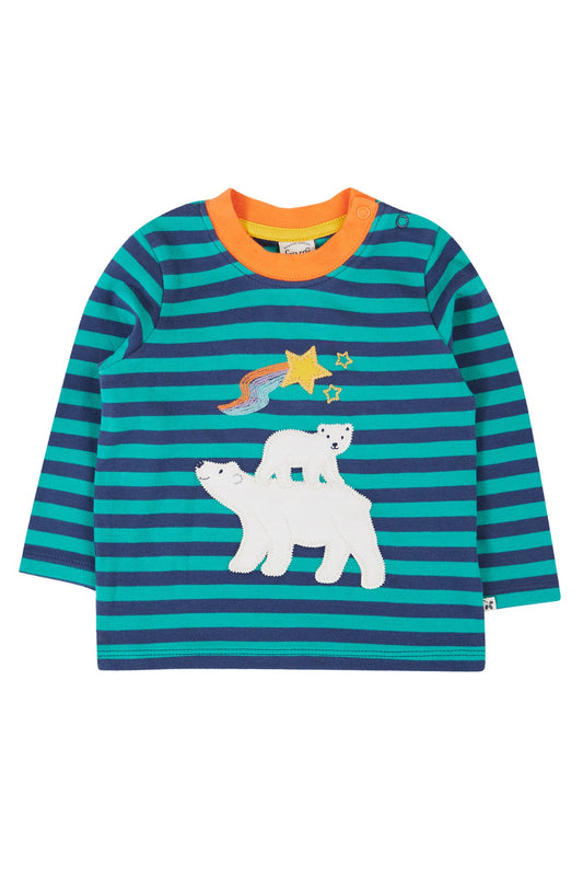 Ekologisk randig långärmad t-shirt för barn från Frugi med isbjörnar