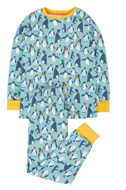 Frugi pyjamas för barn i ekologisk bomull med pingvinmönster