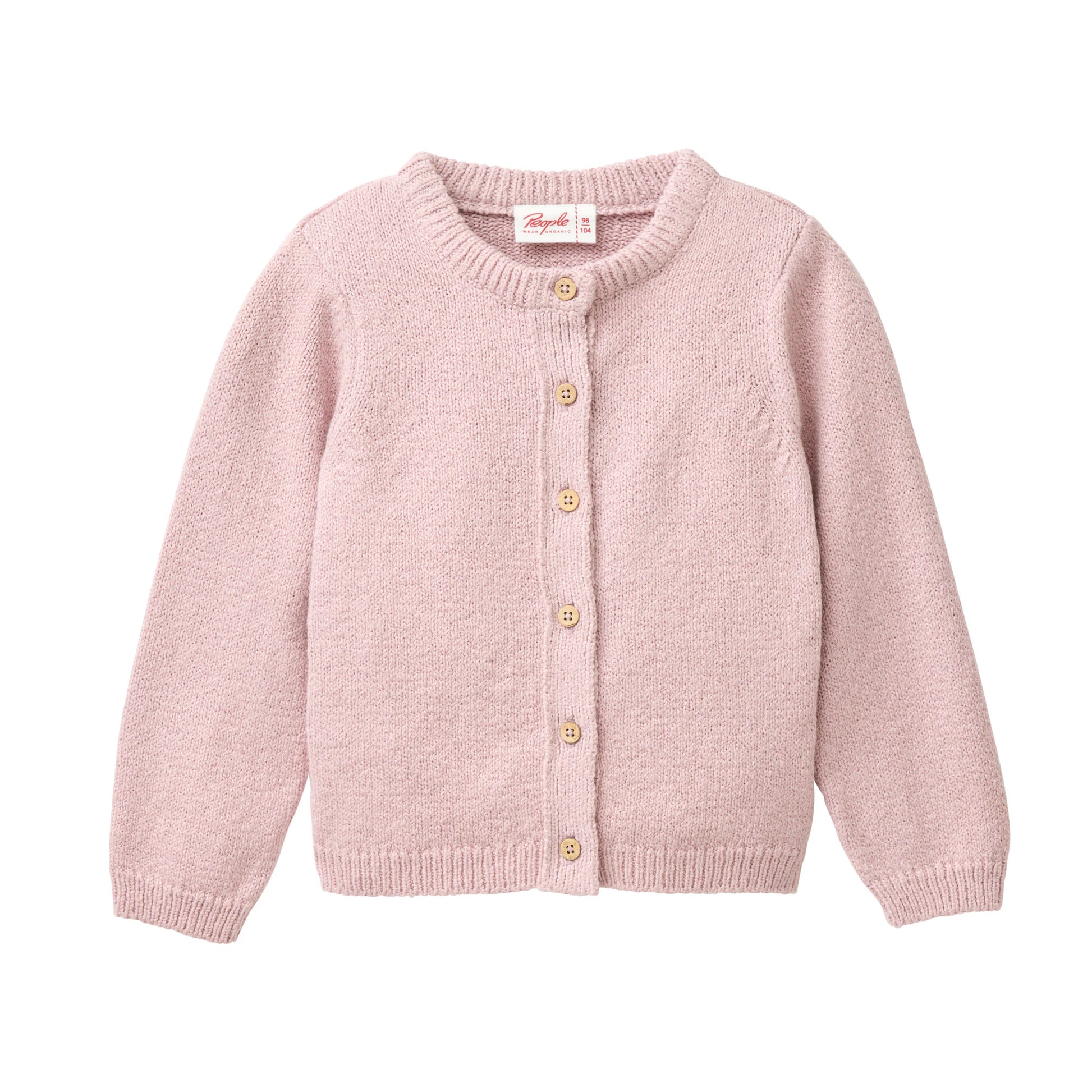 Ljuslila kofta för barn med träknappar fram från People Wear Organic