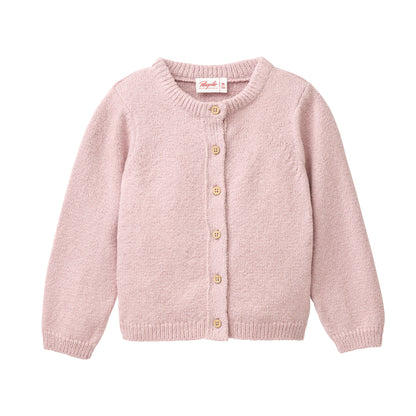 Ljuslila kofta för barn med träknappar fram från People Wear Organic