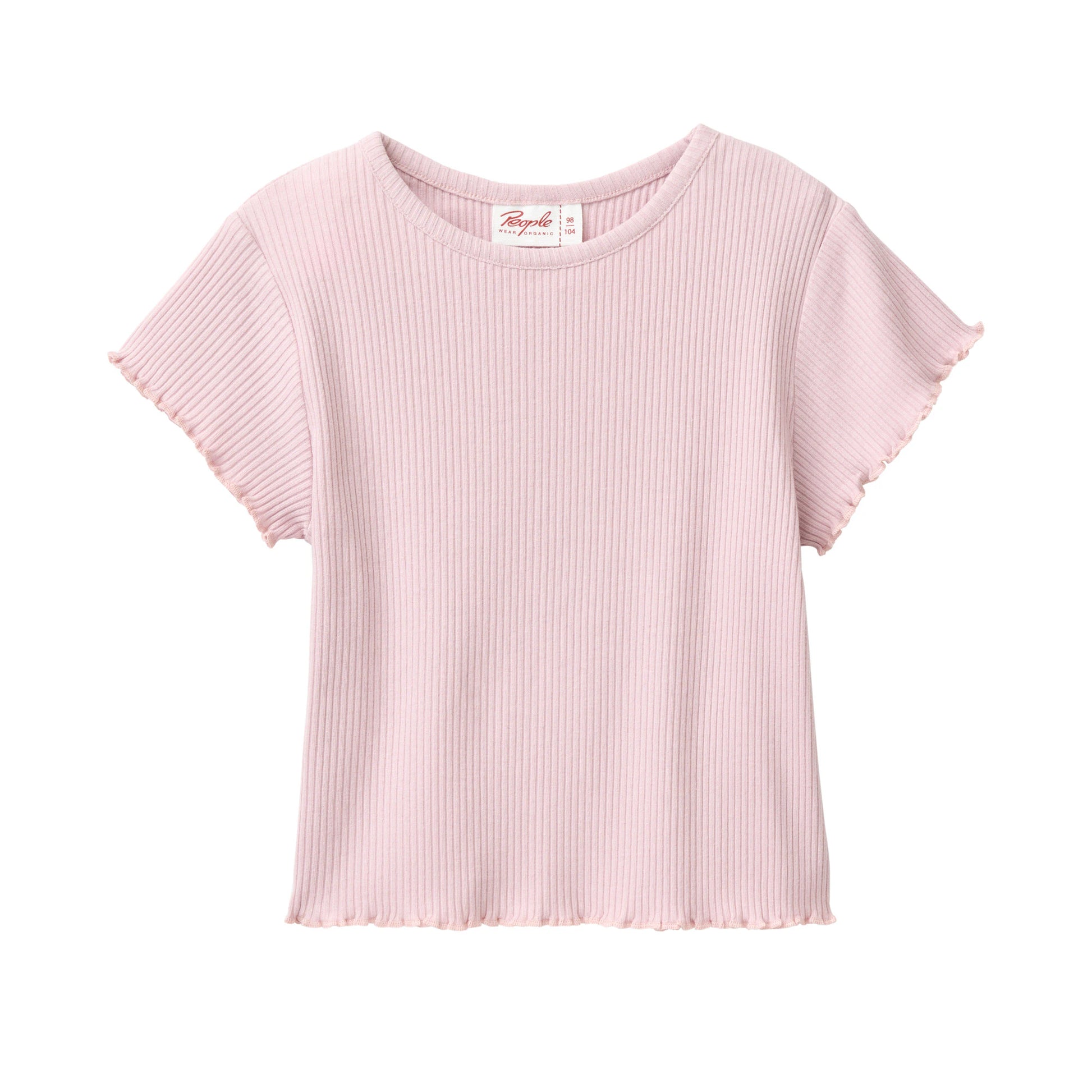 Kortärmad topp för barn i ljuslila ribbad ekologisk bomull från People Wear Organic